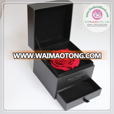 size 9-10 cm China red natural preserved rose heads in black gift box with drawer on sale