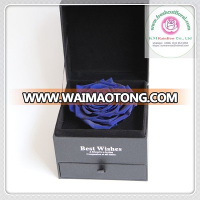 size 9-10 cm royal blue natural preserved rose heads in black gift box with drawer on sale