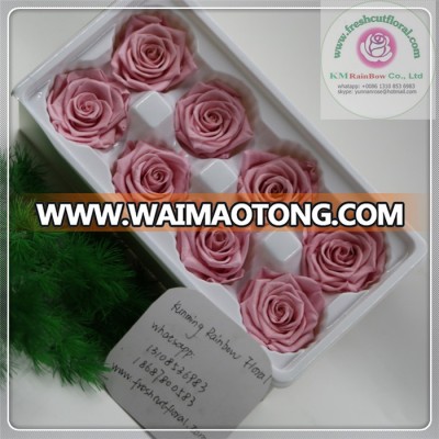 poplular pink color size 4-5 cm natural preserved rose head packed with boxes from Chinese flower factory