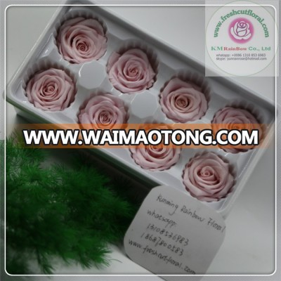 8 pieces/box size 4-5 cm light pink natural preserved rose head packed with boxes from Chinese flower factory