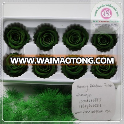 8 pieces/box green color size 4-5 cm natural preserved rose head packed with boxes from Chinese flower factory