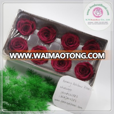 size 4-5 cm wine red color natural preserved rose head packed with boxes from Chinese flower factory