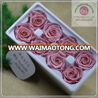 best sweet pink color size 4-5 cm natural preserved rose head packed with boxes from Chinese flower factory